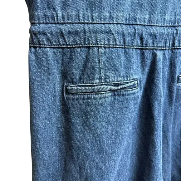 Sezane Denim Jumpsuit Romper Size 38 Organic Cotton / Hemp Fabric V-Neckline - Picture 8 of 11